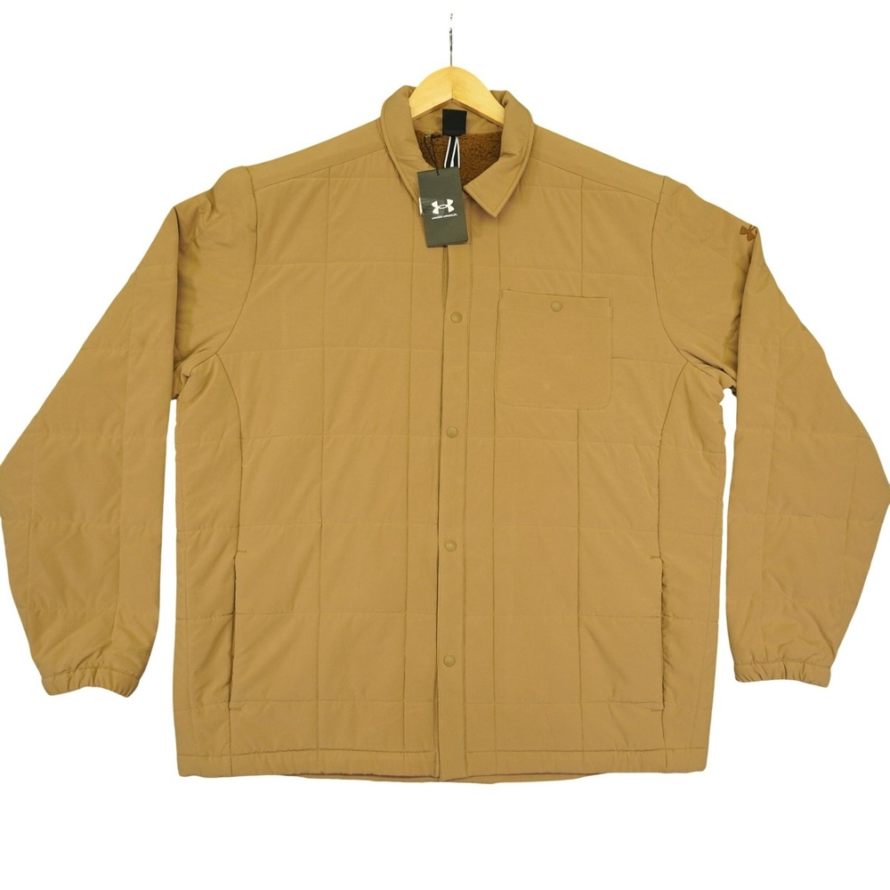 Under Armour Quilted Shacket Mens XL Brown Tan Storm Expanse Sherpa Lined Jacket